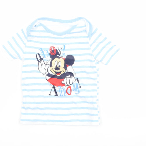 F&F Boys Blue Striped  Basic T-Shirt Size 12-18 Months  - Disney Mickey Mouse