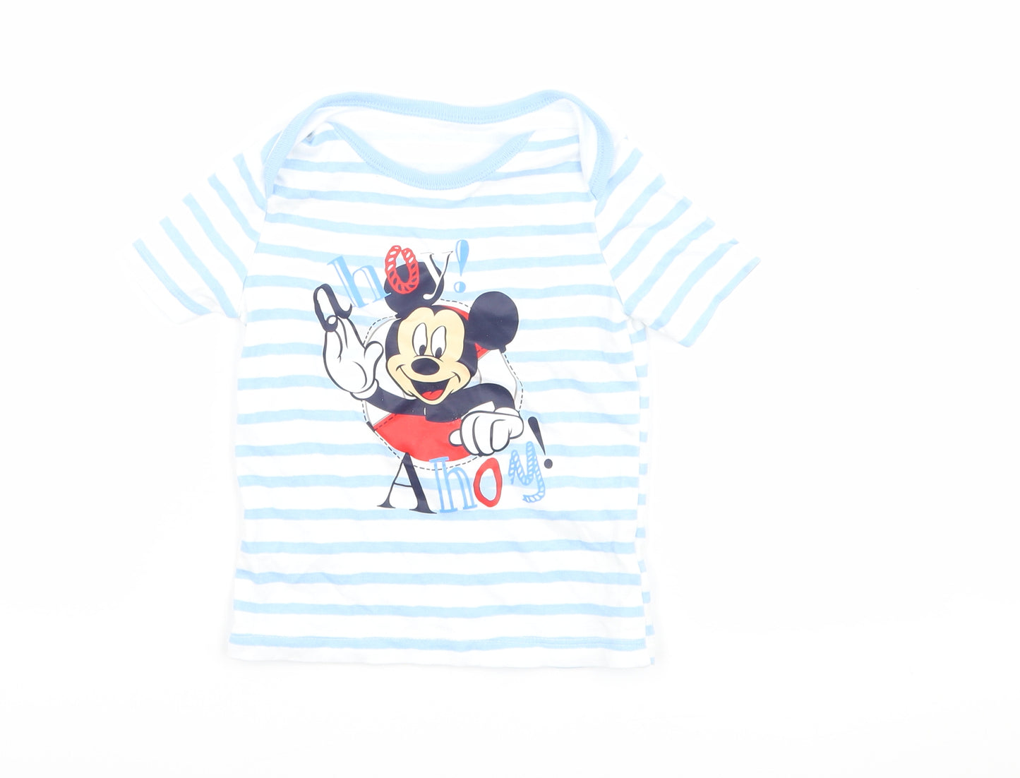 F&F Boys Blue Striped  Basic T-Shirt Size 12-18 Months  - Disney Mickey Mouse