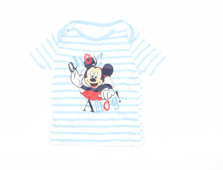 F&F Boys Blue Striped  Basic T-Shirt Size 12-18 Months  - Disney Mickey Mouse
