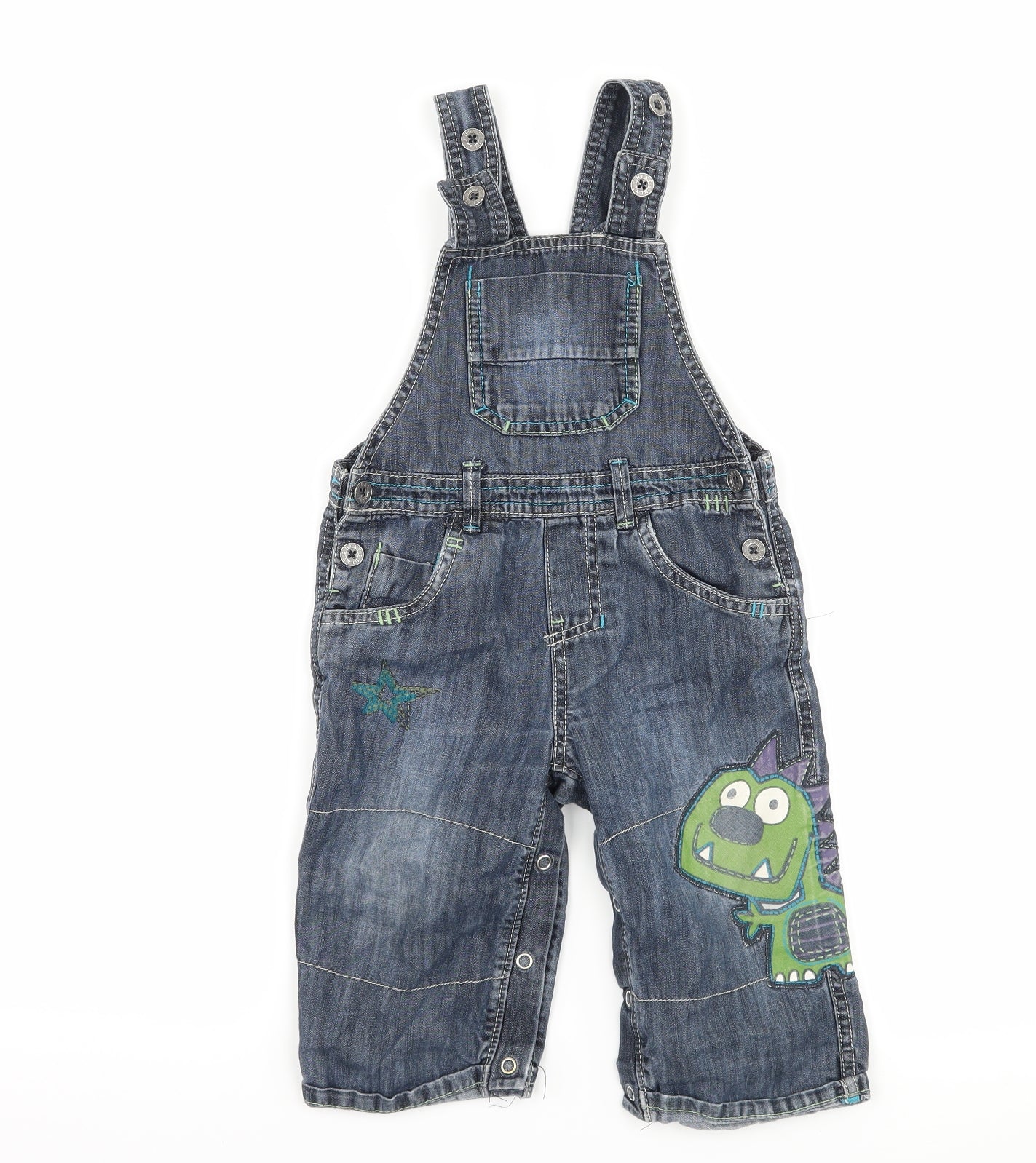 NEXT Boys Blue  Denim Dungaree One-Piece Size 12-18 Months  - DInosaur