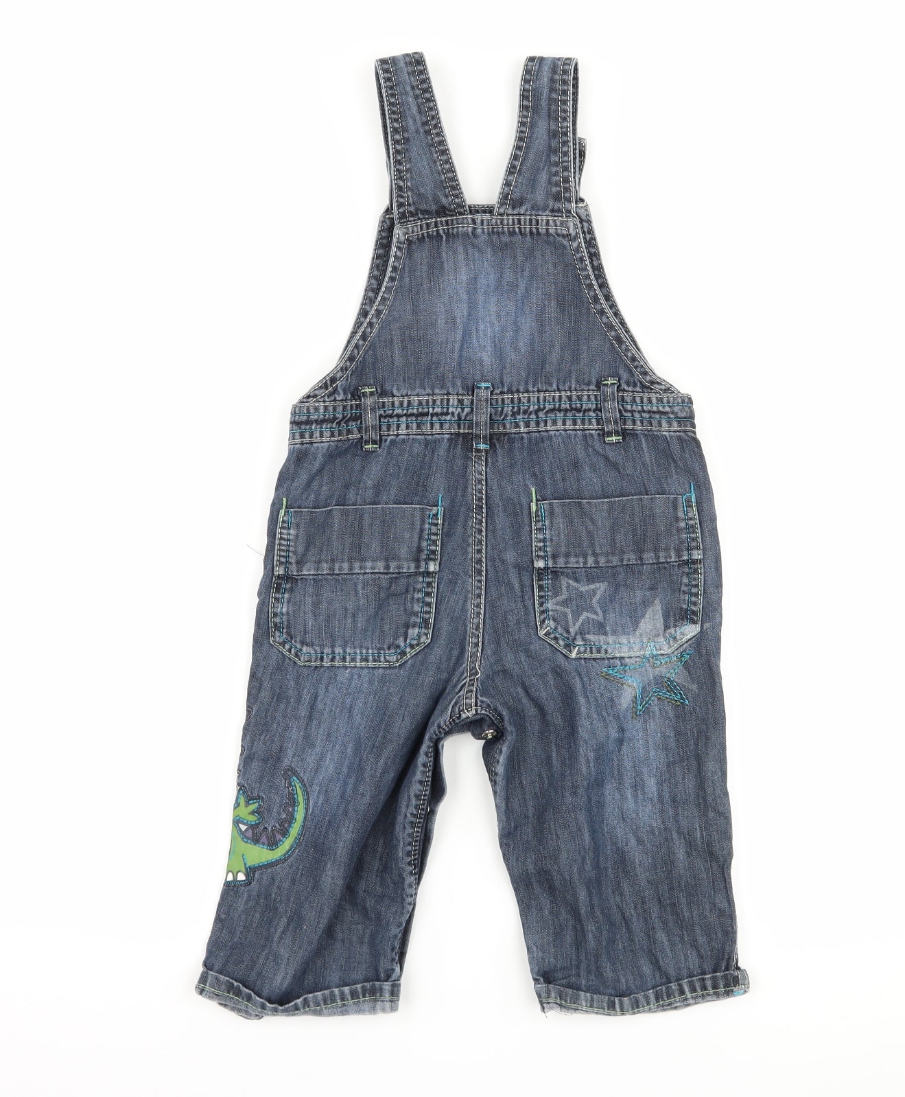 NEXT Boys Blue  Denim Dungaree One-Piece Size 12-18 Months  - DInosaur