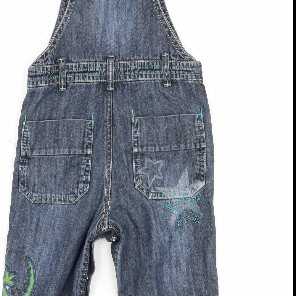 NEXT Boys Blue  Denim Dungaree One-Piece Size 12-18 Months  - DInosaur