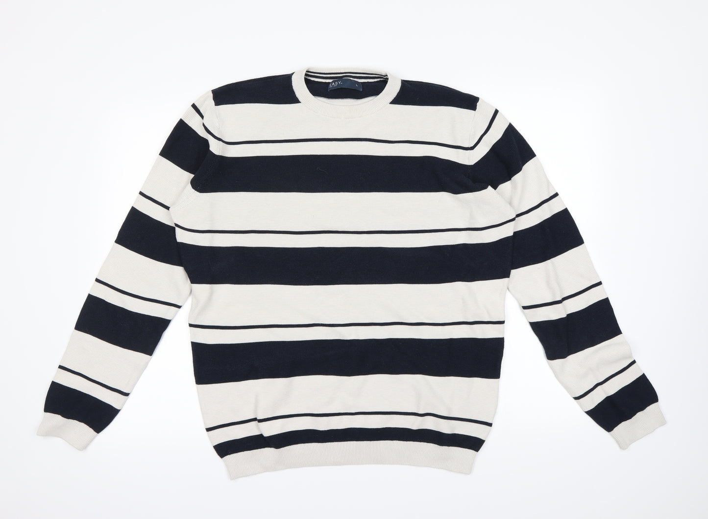 Easy  Mens Multicoloured Striped  Pullover Jumper Size L