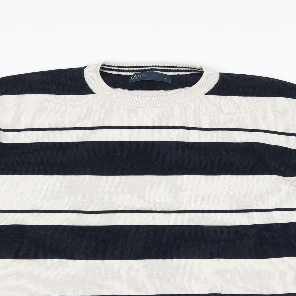 Easy  Mens Multicoloured Striped  Pullover Jumper Size L