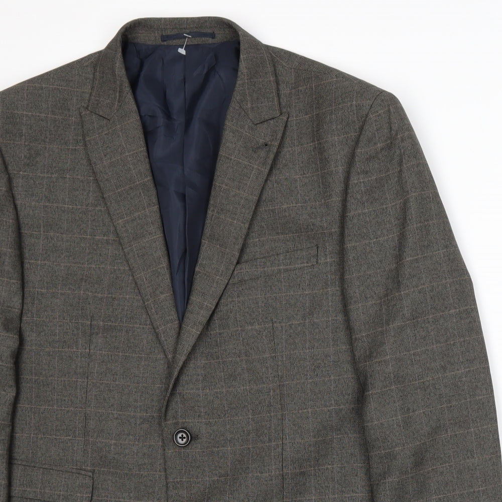 NEXT Mens Grey Plaid  Jacket Suit Jacket Size L