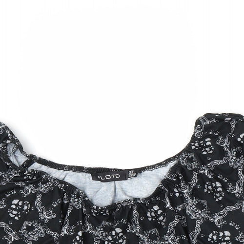 #LOTD Womens Black Paisley  Cropped T-Shirt Size 8