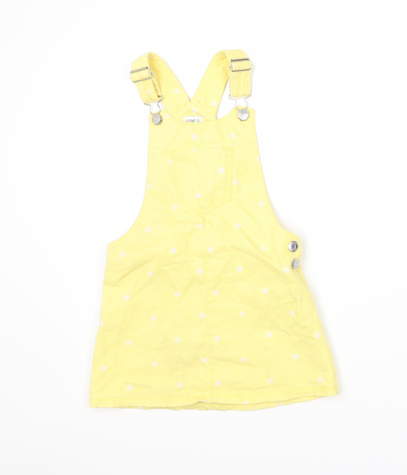 F&F Girls Yellow Polka Dot  Pinafore/Dungaree Dress  Size 4-5 Years