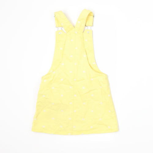 F&F Girls Yellow Polka Dot  Pinafore/Dungaree Dress  Size 4-5 Years