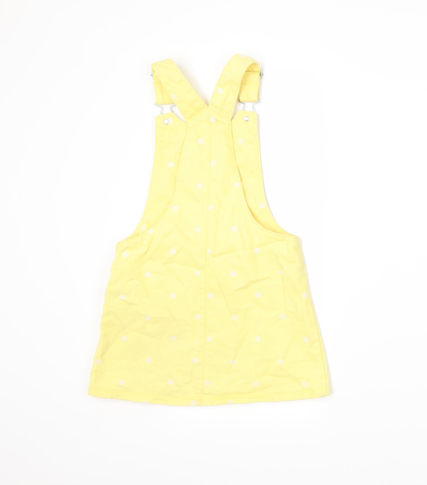F&F Girls Yellow Polka Dot  Pinafore/Dungaree Dress  Size 4-5 Years