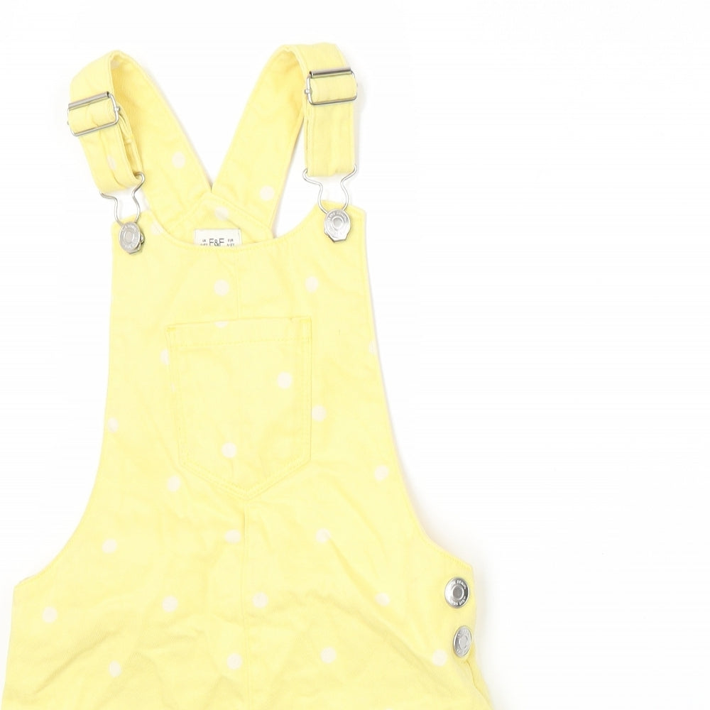 F&F Girls Yellow Polka Dot  Pinafore/Dungaree Dress  Size 4-5 Years