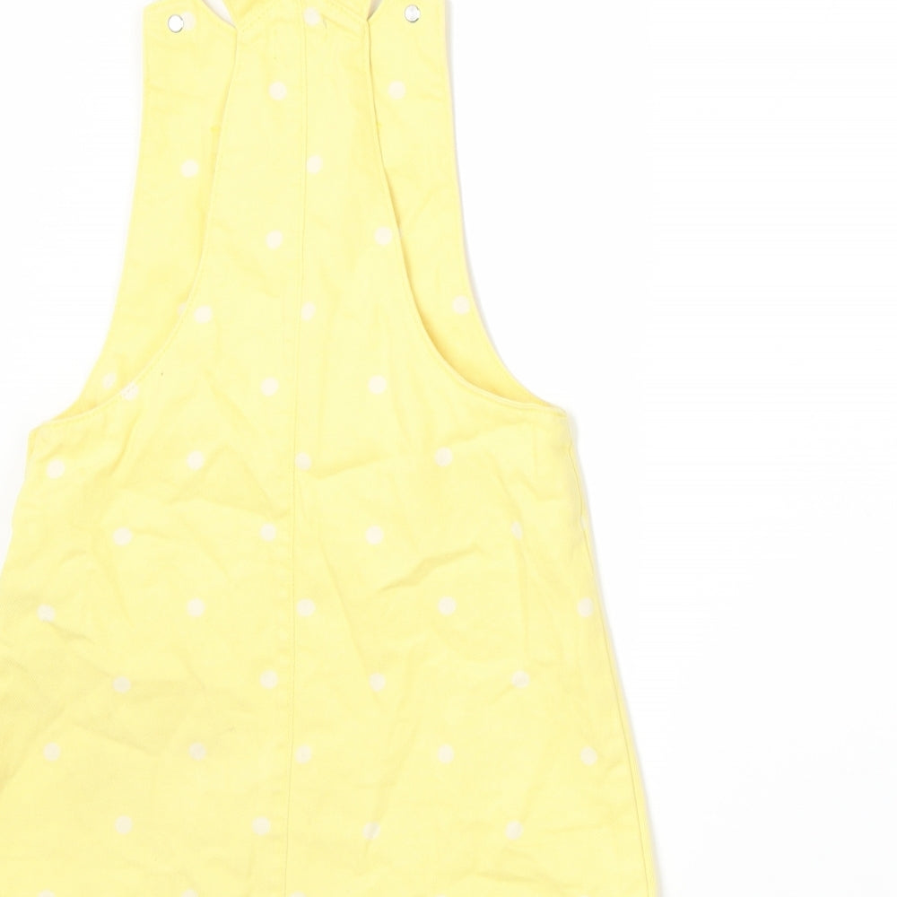 F&F Girls Yellow Polka Dot  Pinafore/Dungaree Dress  Size 4-5 Years