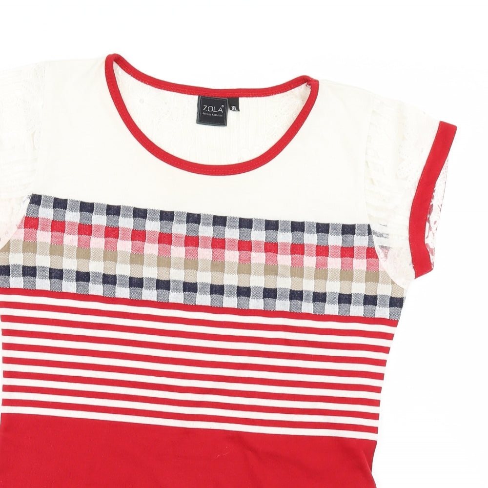 ZOLA Womens Red Striped  Basic T-Shirt Size XL