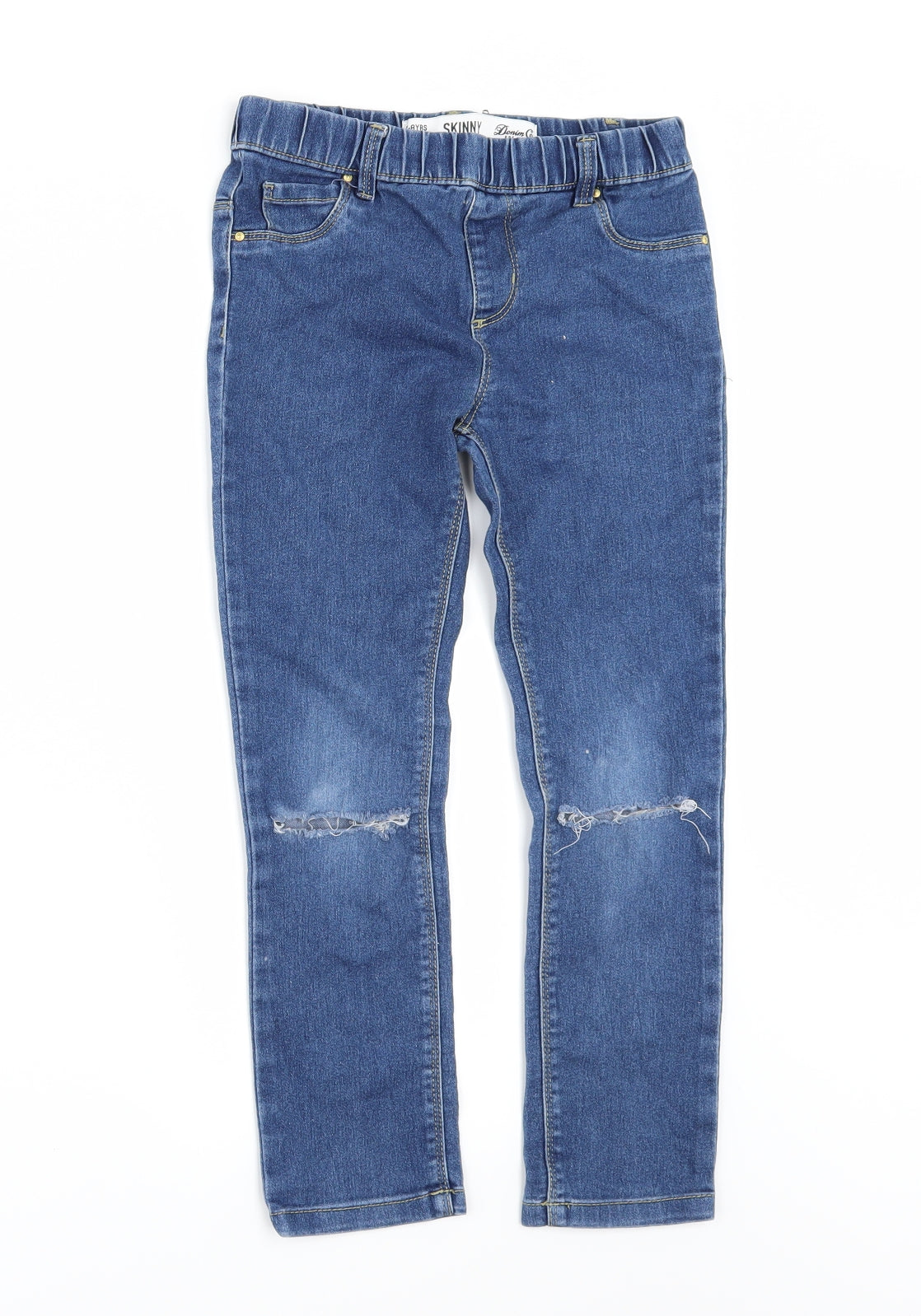 Denim & Co. Girls Blue  Denim Jegging Trousers Size 7-8 Years - DISTRESSED