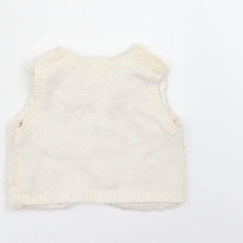 H&M Girls Ivory   Jacket Waistcoat Size 3-4 Years  - fur front