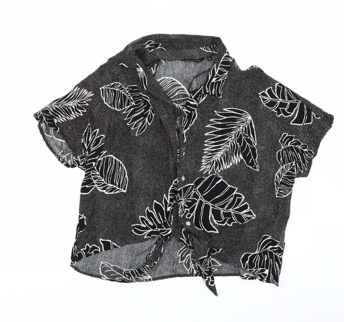 Peacocks Womens Black Floral  Kimono Button-Up Size 14