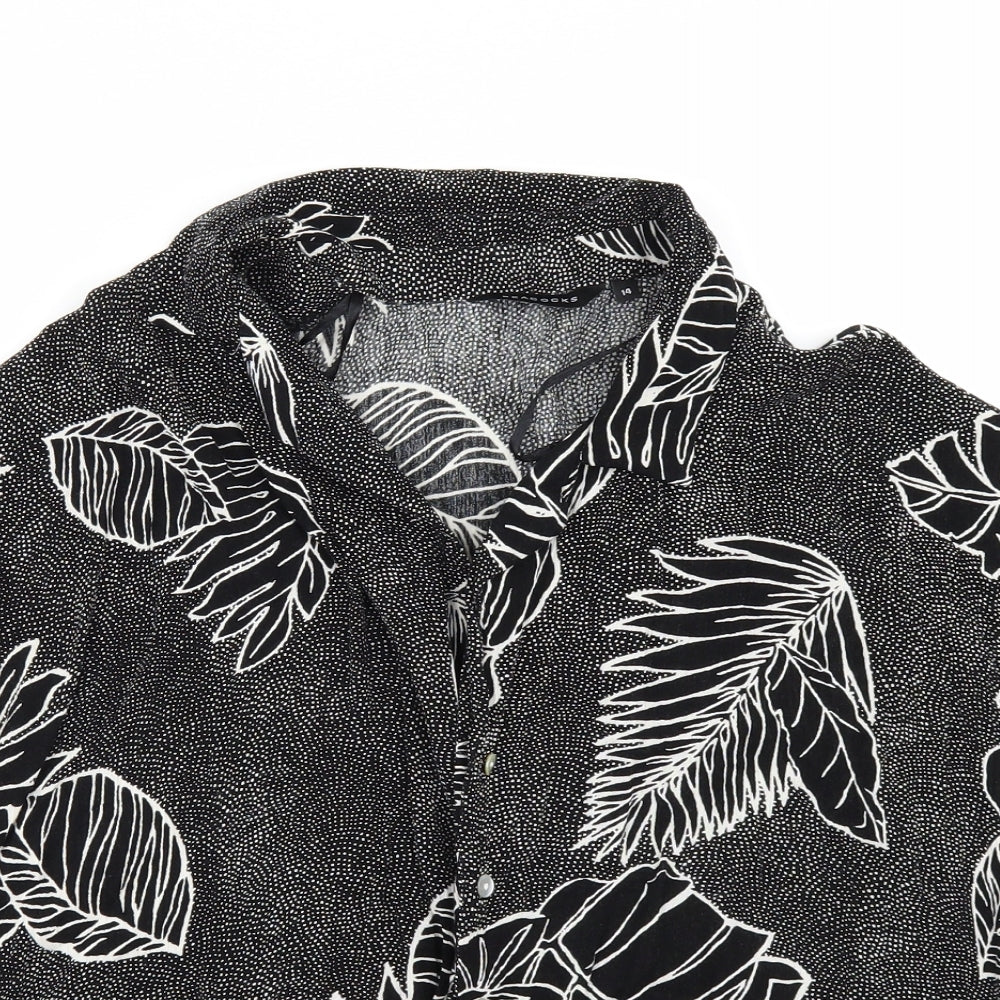 Peacocks Womens Black Floral  Kimono Button-Up Size 14