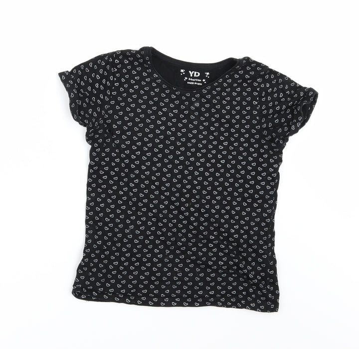 Young Dimension Girls Black Geometric Basic T-Shirt Size 8-9 Years