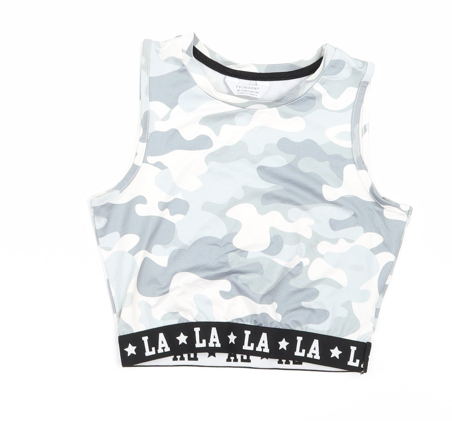 Primark Girls Grey Camouflage  Cropped T-Shirt Size 10-11 Years