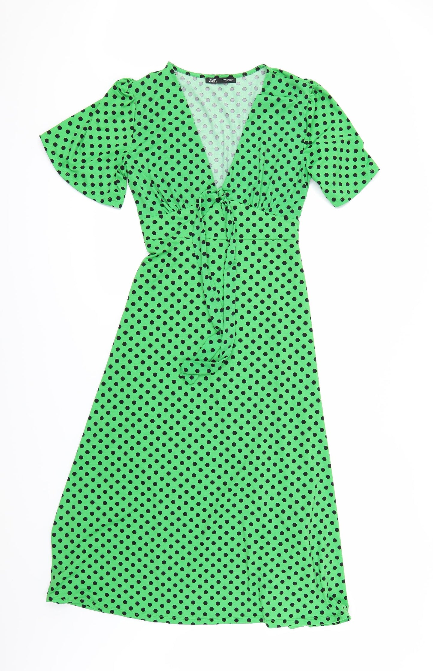 Zara Womens Green Polka Dot  Fit & Flare  Size S
