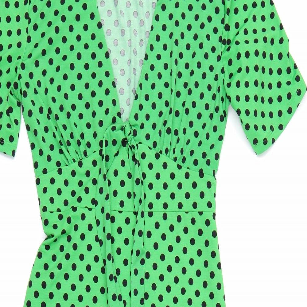 Zara Womens Green Polka Dot  Fit & Flare  Size S