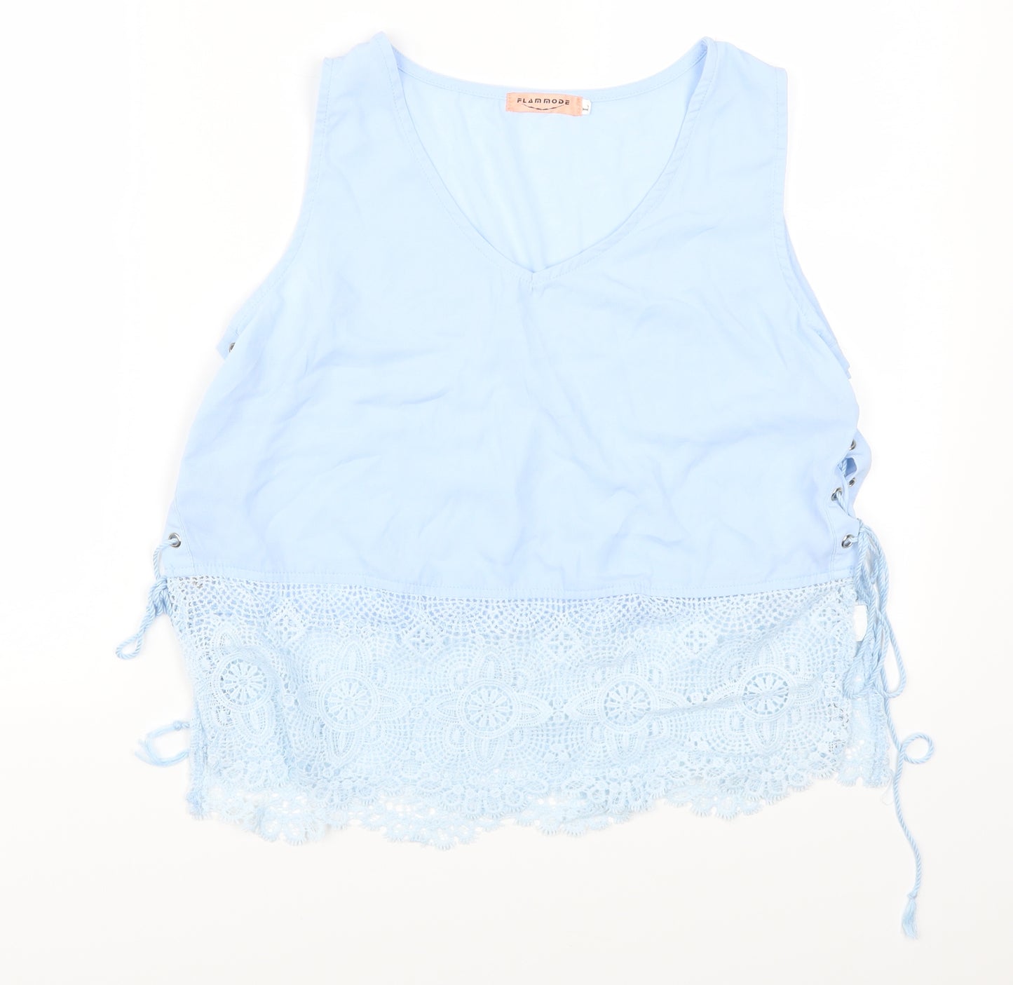 Flammode Womens Blue  Lace Basic Tank Size L