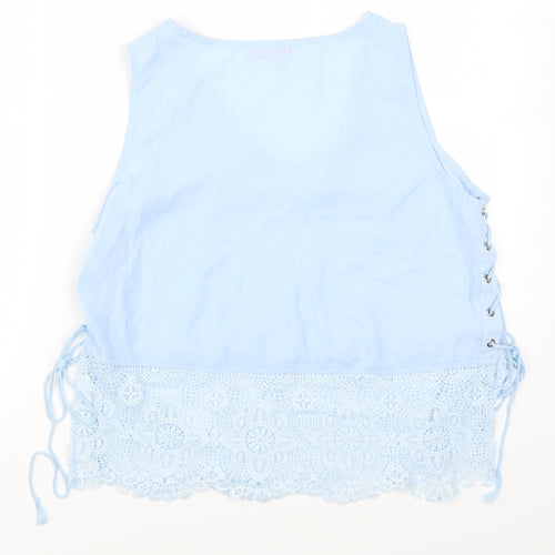 Flammode Womens Blue  Lace Basic Tank Size L