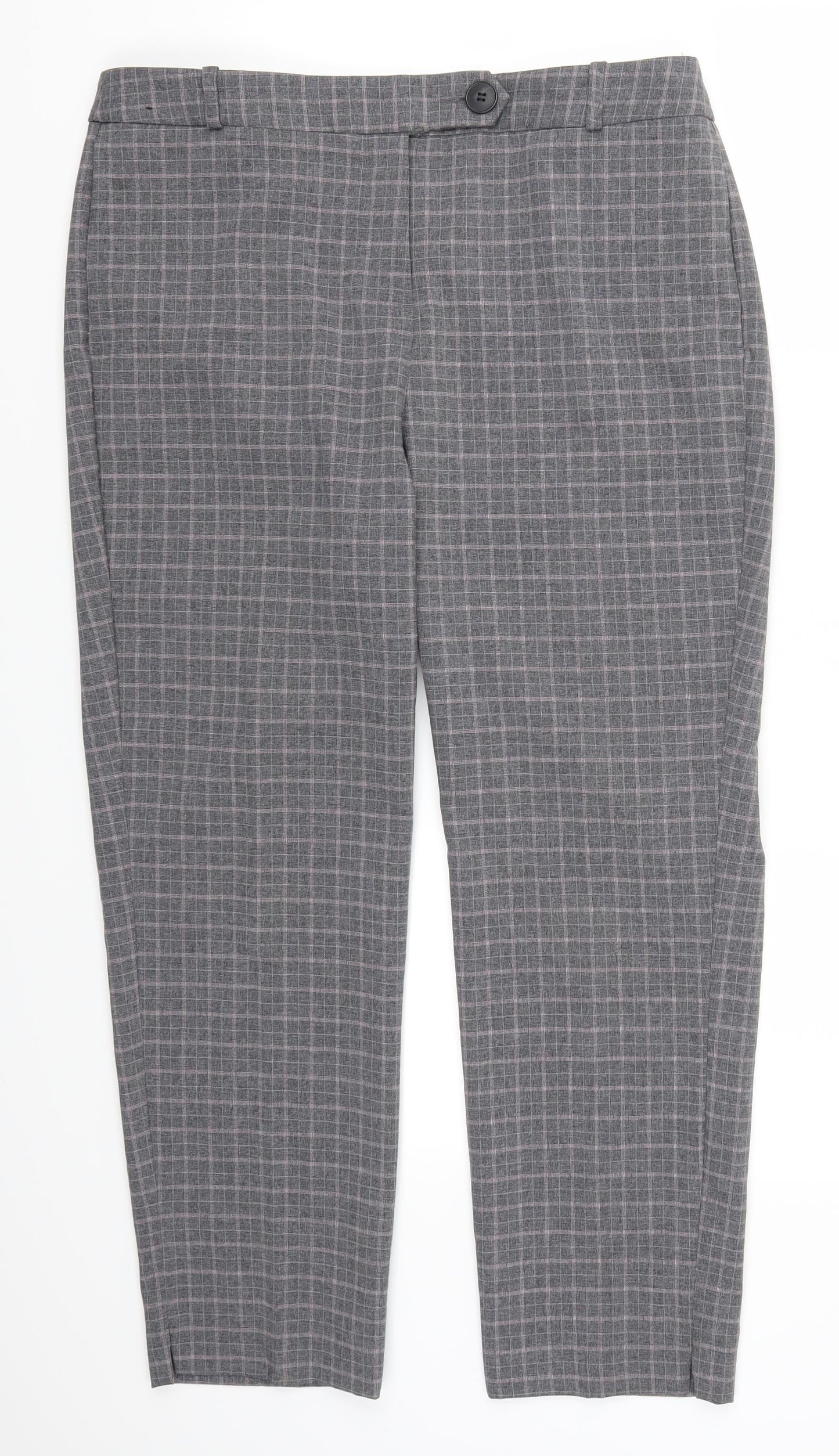 NEXT Womens Grey Check  Cropped Trousers Size 14 L26 in