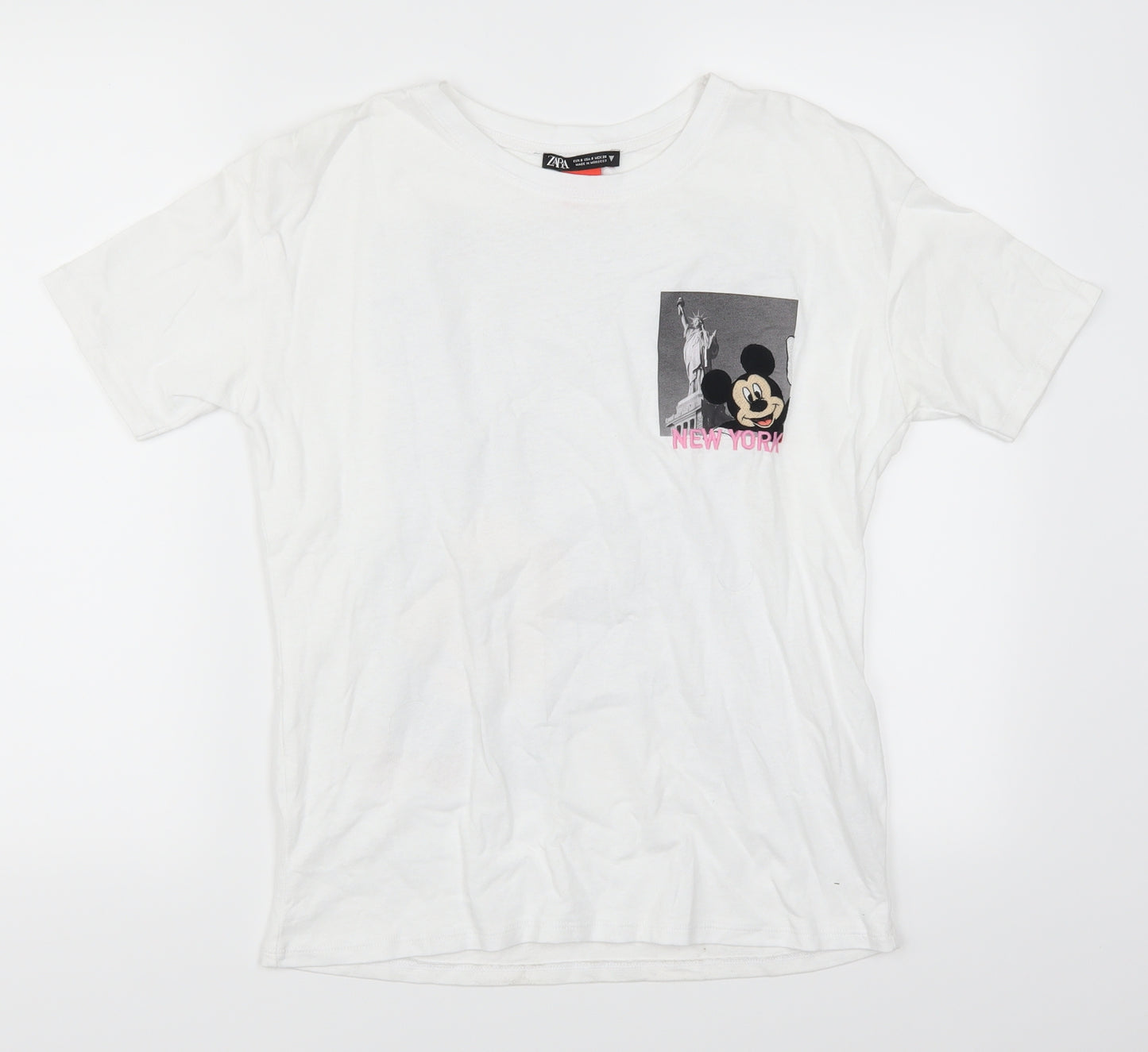 Zara Womens White   Basic T-Shirt Size S  - Mickey Mouse New York