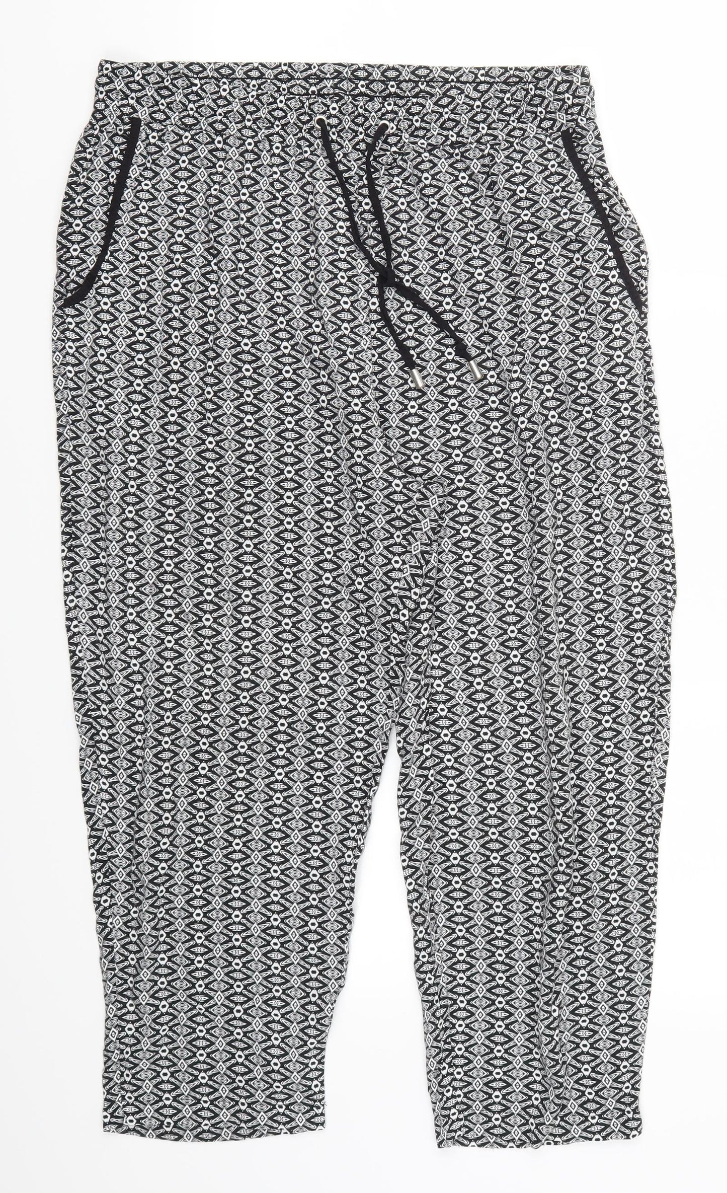New Look Womens Grey Geometric  Cropped Trousers Size 14 L21 in