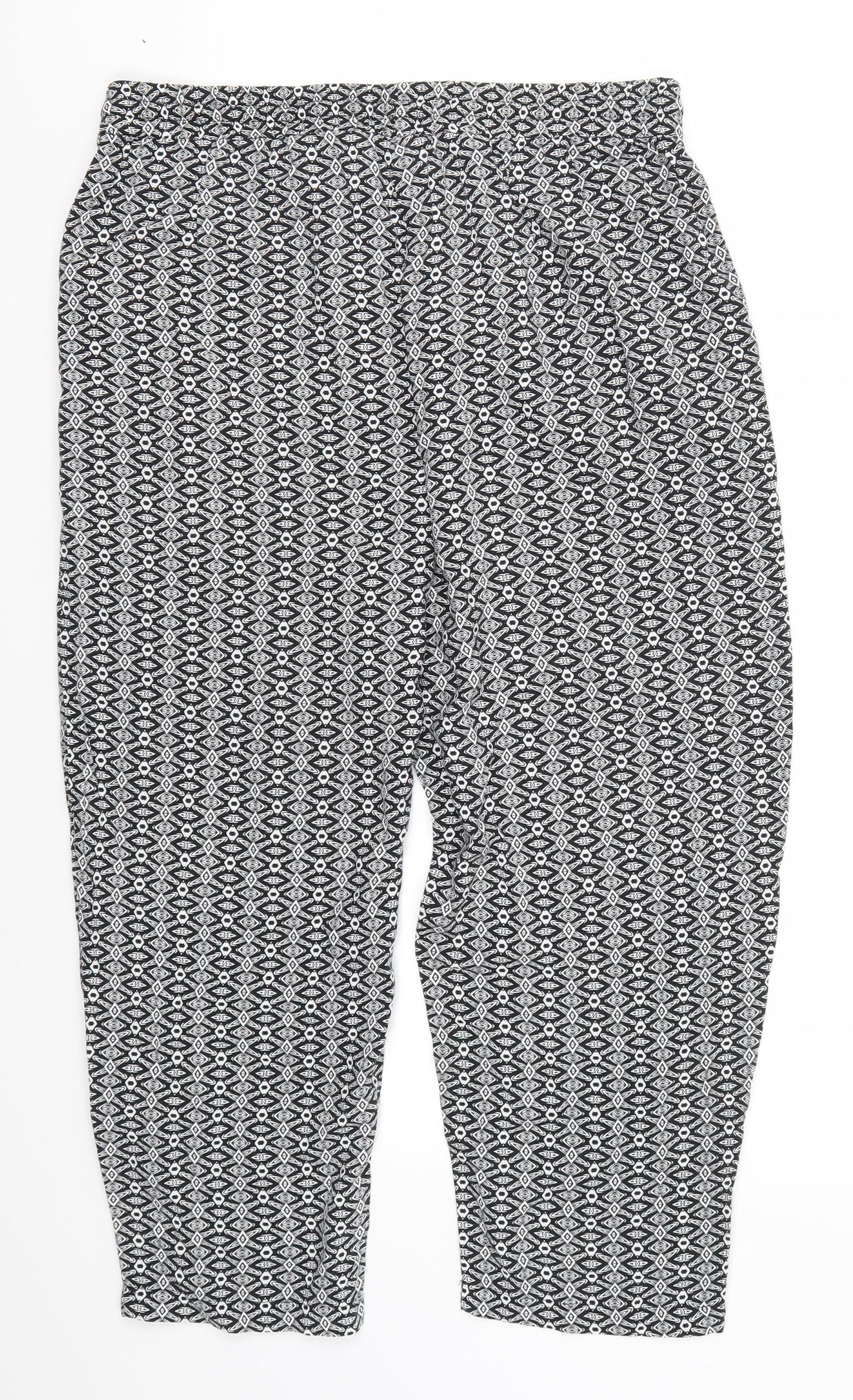 New Look Womens Grey Geometric  Cropped Trousers Size 14 L21 in