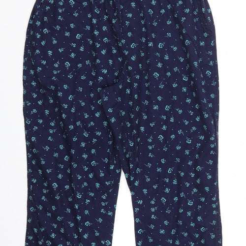 Bonmarché Womens Blue Floral  Cropped Trousers Size 14 L20 in