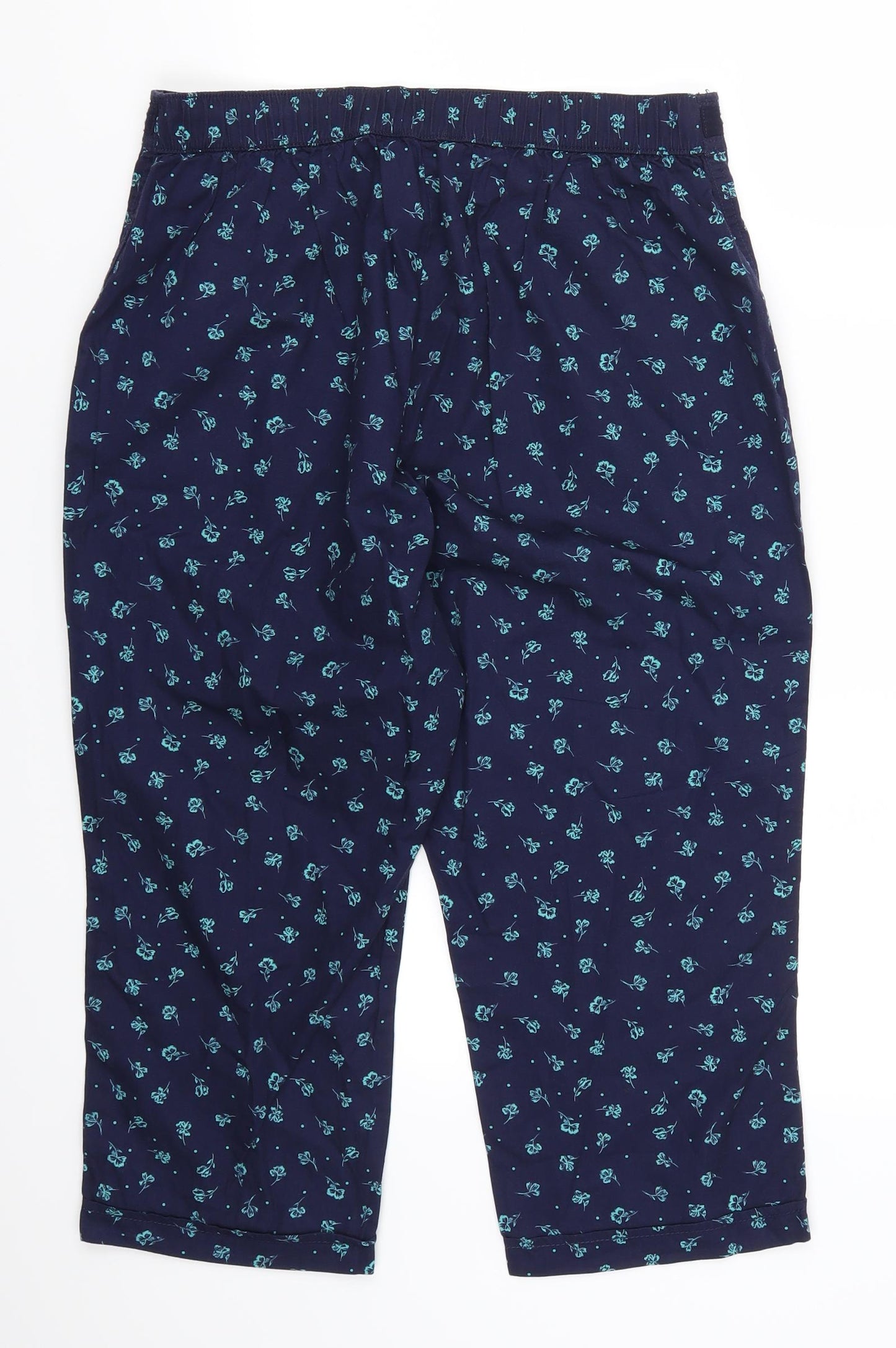 Bonmarché Womens Blue Floral  Cropped Trousers Size 14 L20 in