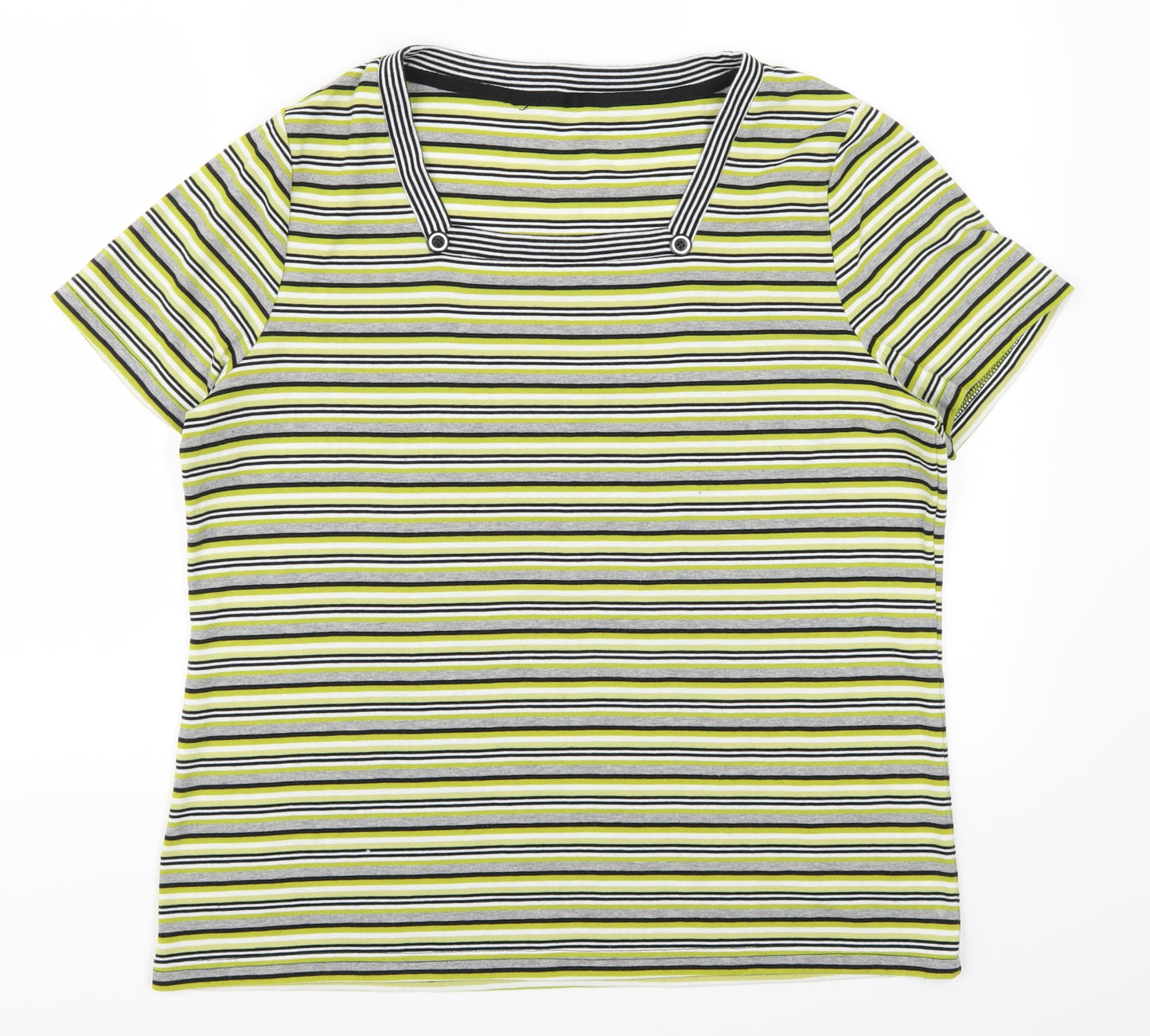 Preworn Womens Green Striped  Basic T-Shirt Size L