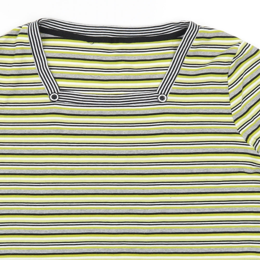 Preworn Womens Green Striped  Basic T-Shirt Size L