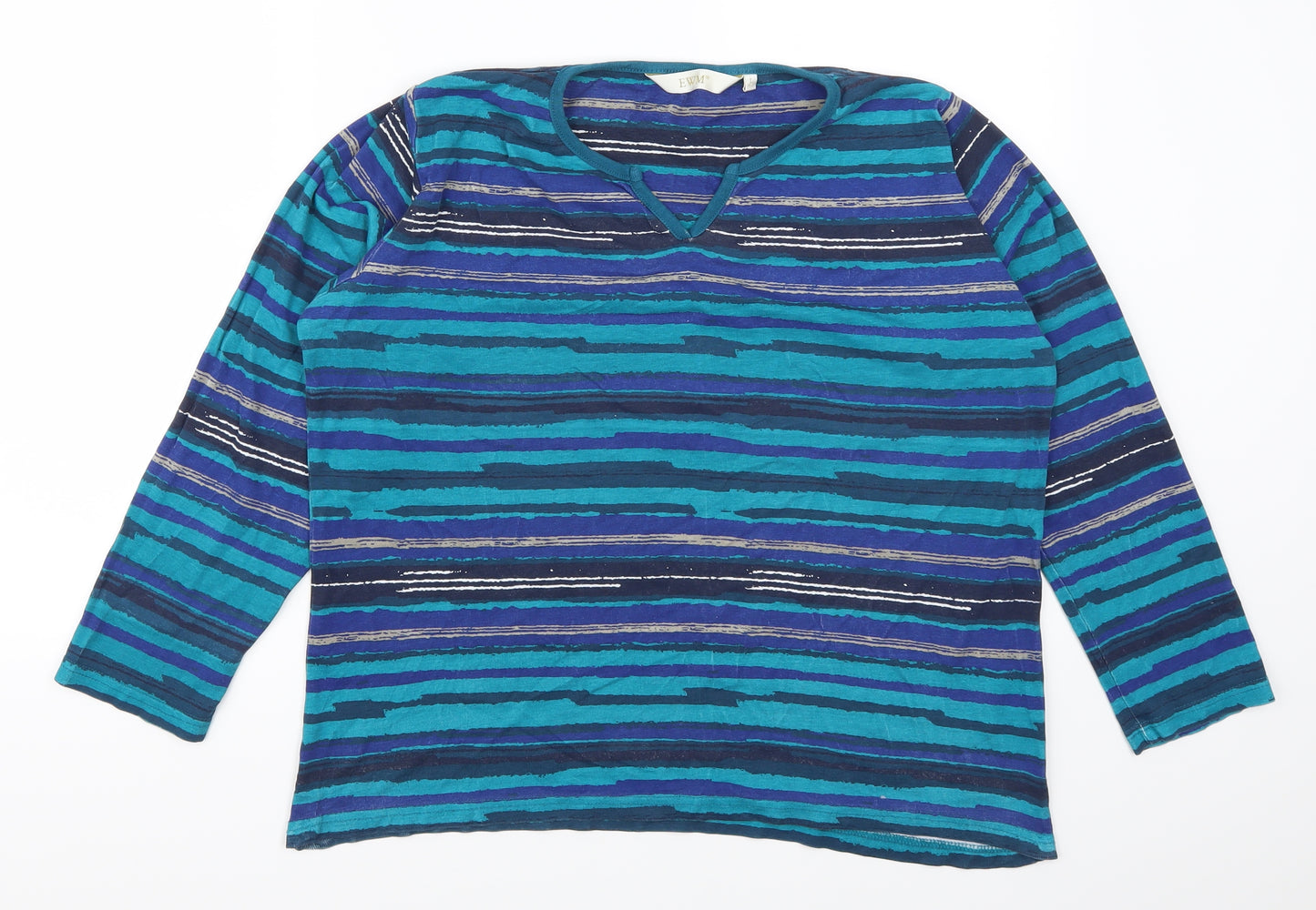 EWM Womens Blue Striped  Basic T-Shirt Size 18