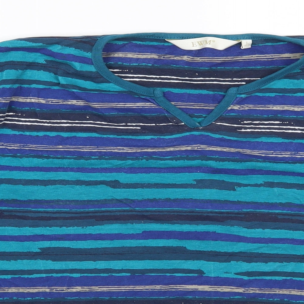 EWM Womens Blue Striped  Basic T-Shirt Size 18