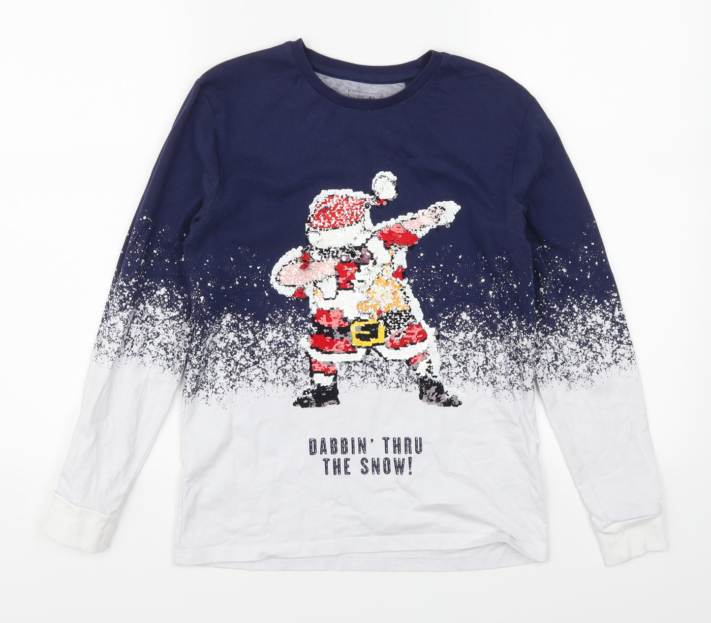 NEXT Boys Blue   Pullover Sweatshirt Size 10 Years  - Santa Dabbin Through the Snow