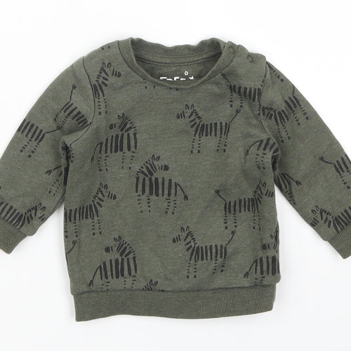 Fred & Flo Boys Green Animal Print  Basic T-Shirt Size 0-3 Months  - Zebra