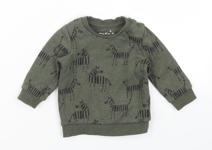 Fred & Flo Boys Green Animal Print  Basic T-Shirt Size 0-3 Months  - Zebra