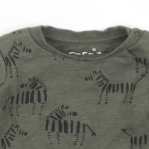 Fred & Flo Boys Green Animal Print  Basic T-Shirt Size 0-3 Months  - Zebra