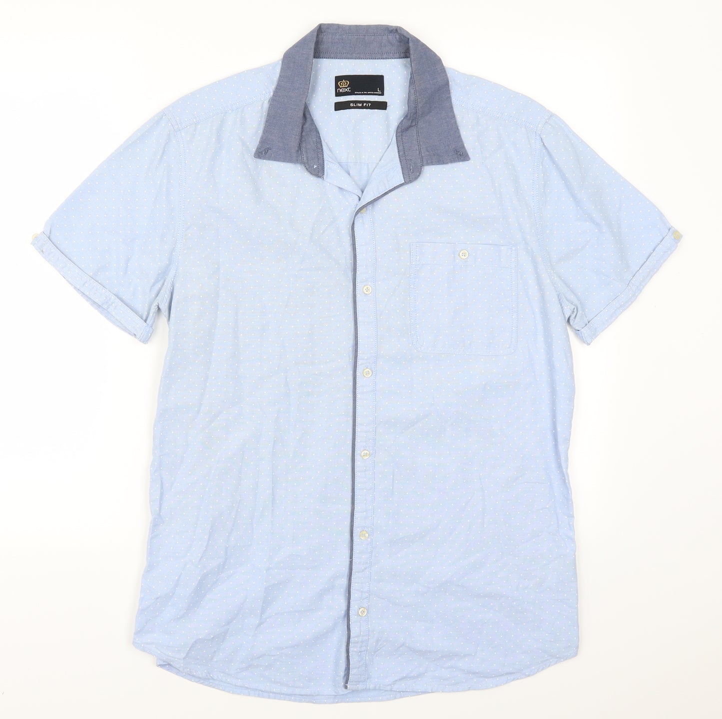 NEXT Mens Blue Polka Dot   Button-Up Size L