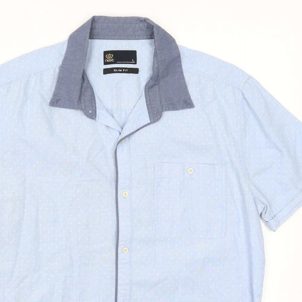 NEXT Mens Blue Polka Dot   Button-Up Size L