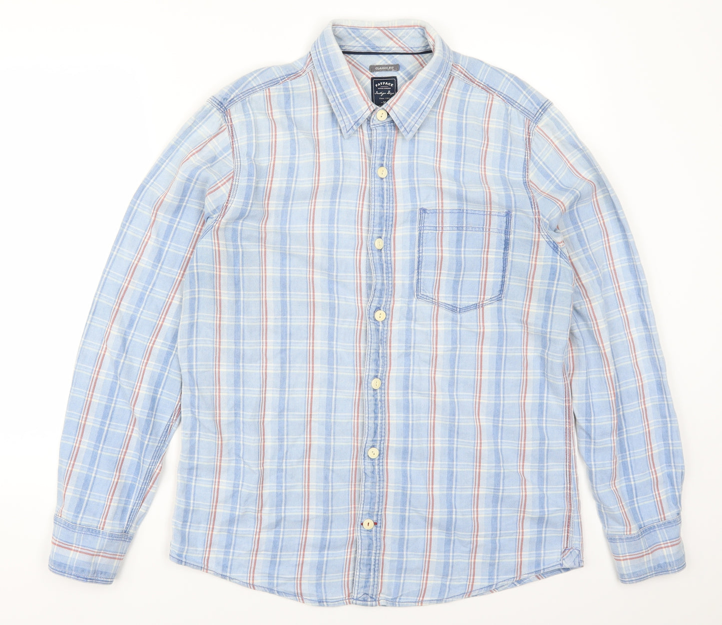 Fat Face Mens Blue Check Flannel  Button-Up Size M