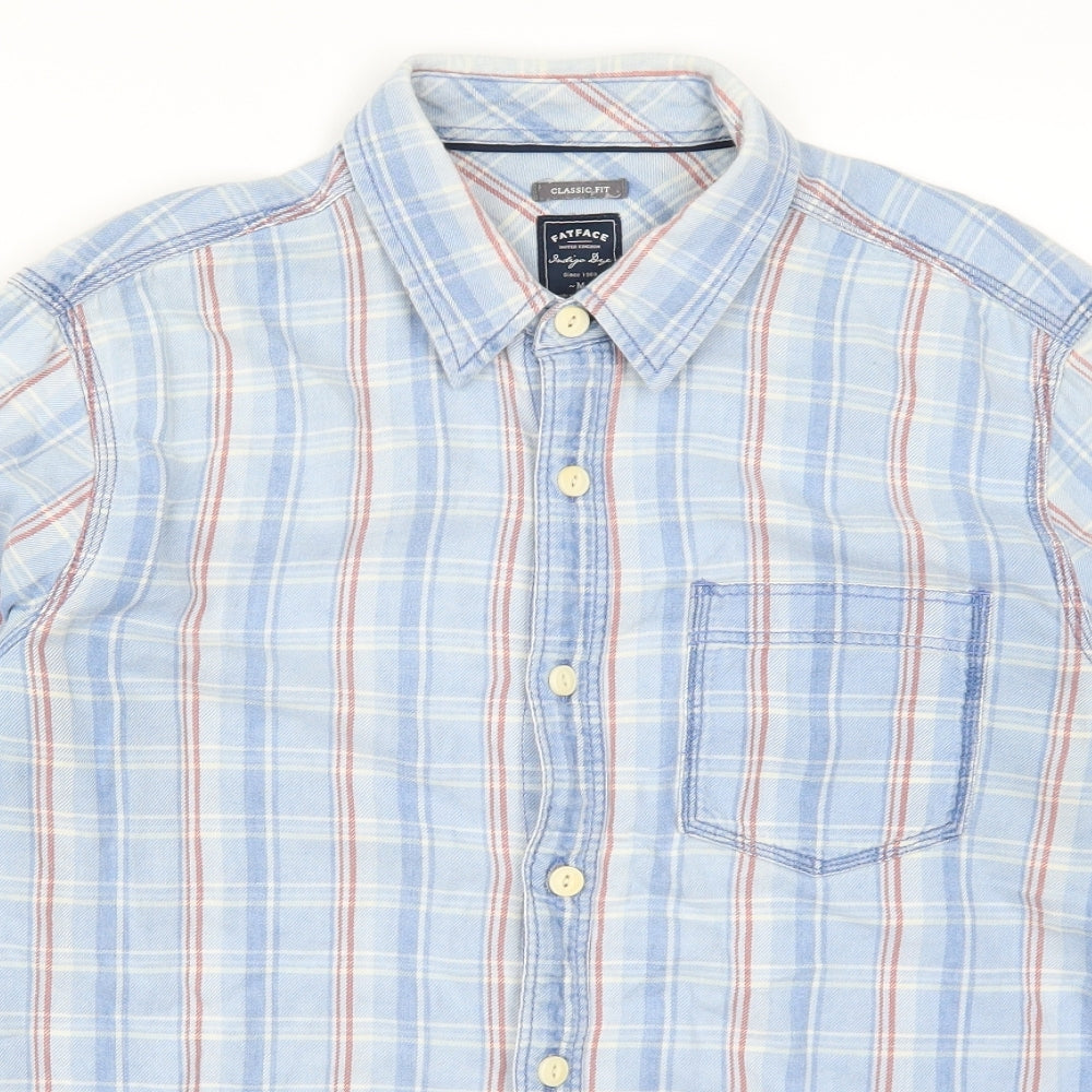 Fat Face Mens Blue Check Flannel  Button-Up Size M