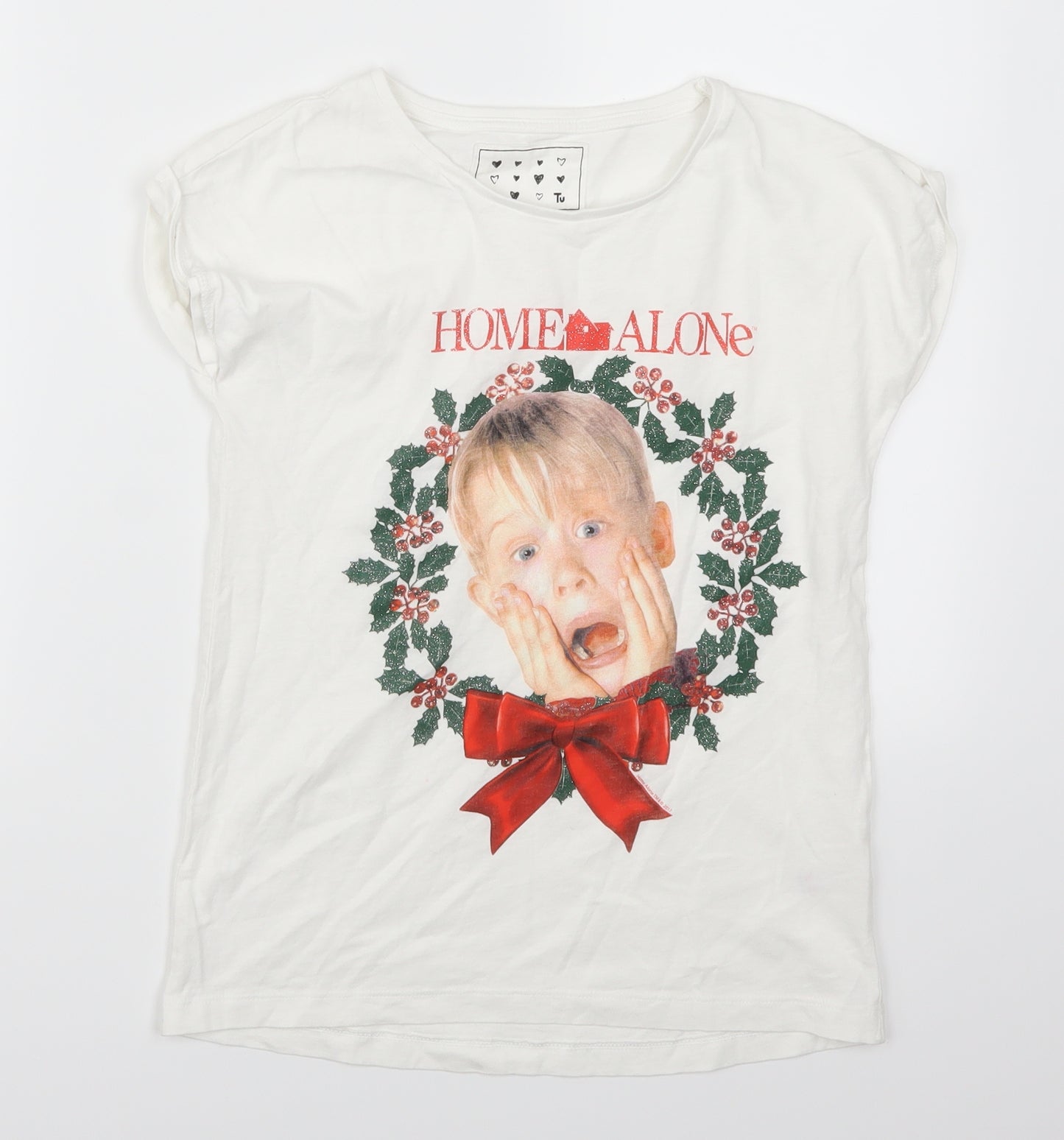 TU Girls White   Basic T-Shirt Size 12 Years  - Home Alone