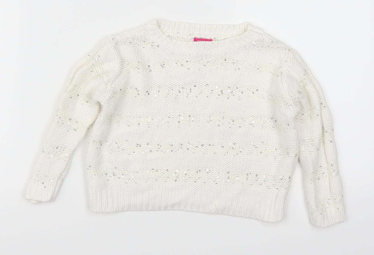 Nutmeg Girls White Striped  Pullover Jumper Size 18-24 Months
