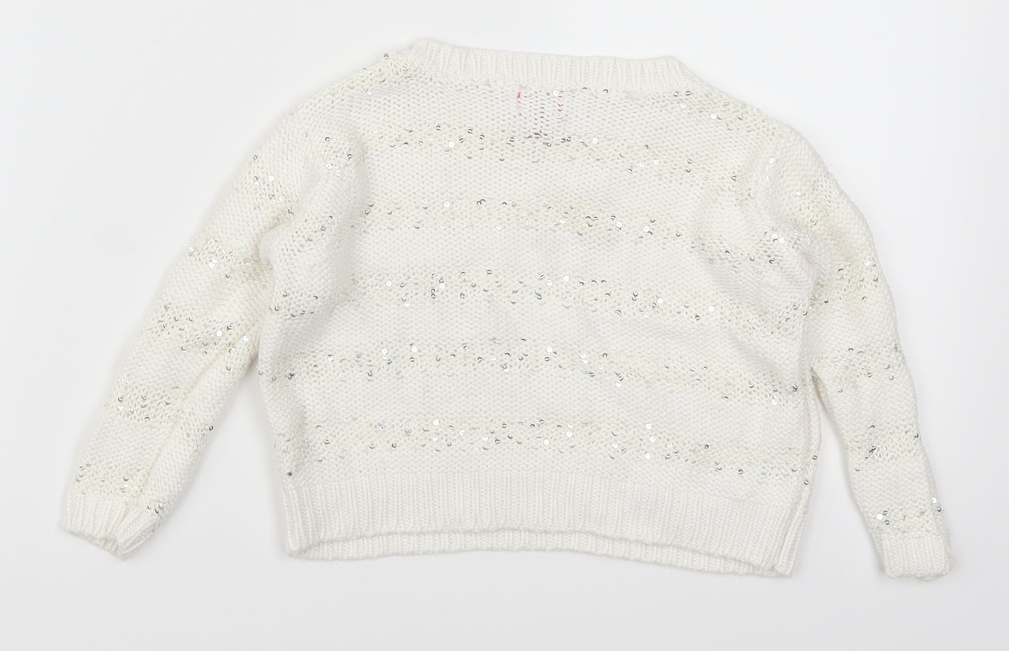 Nutmeg Girls White Striped  Pullover Jumper Size 18-24 Months