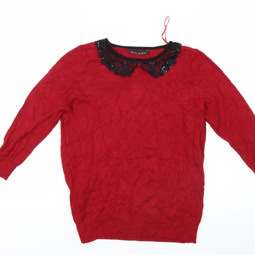 David Emanuel Womens Red  Knit Pullover Jumper Size XS  - Lace collar