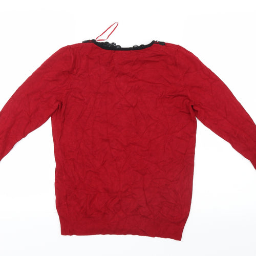 David Emanuel Womens Red  Knit Pullover Jumper Size XS  - Lace collar