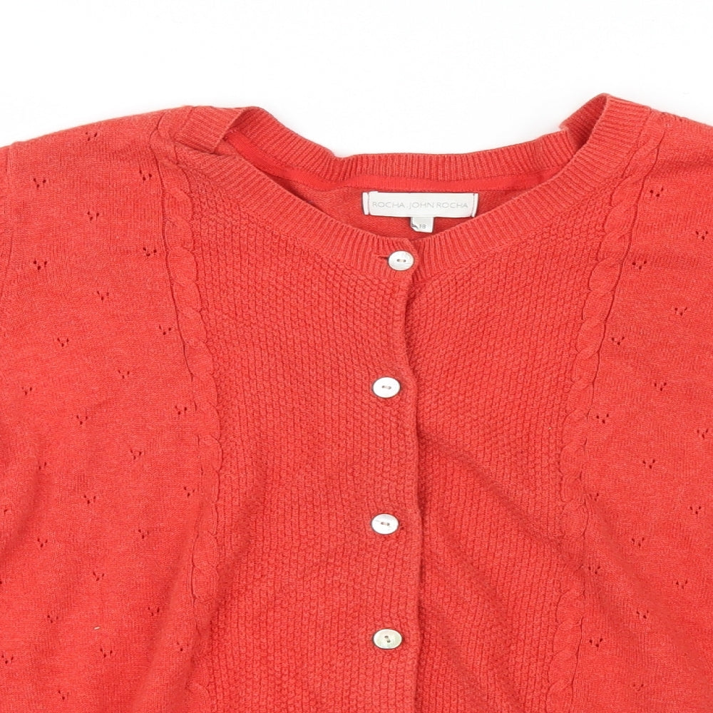 Rocha.John Rocha Womens Red  Knit Cardigan Jumper Size 18